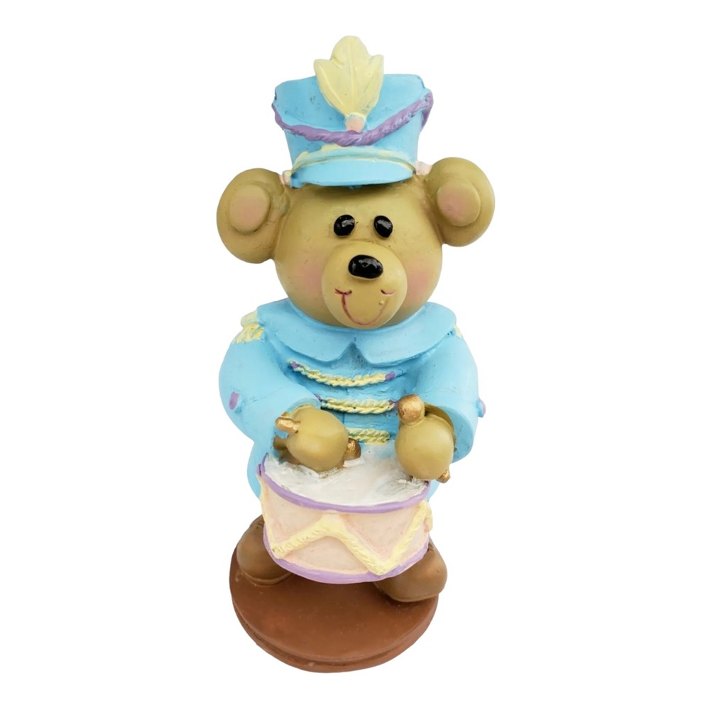 Vintage Little Drummer BEAR with Hat Colorful Statue Figurine *Super Cute*